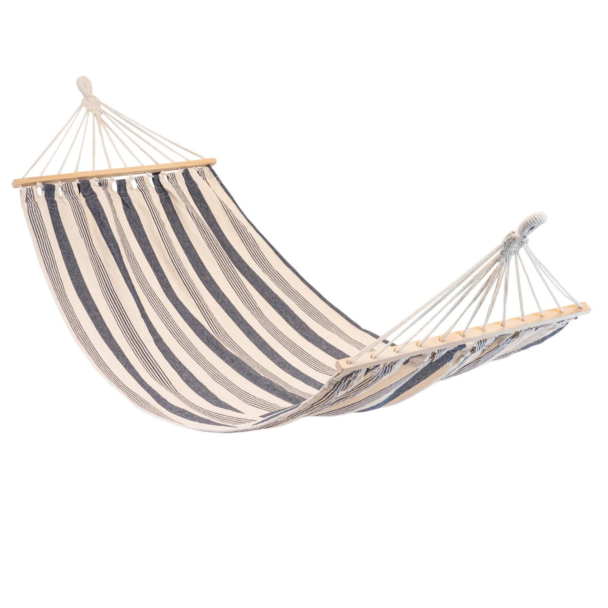 Striped hammock with wooden bars on a white background