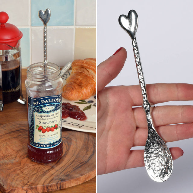 Heart Pewter Love Spoon, Jam Jar Spoons With Hooks