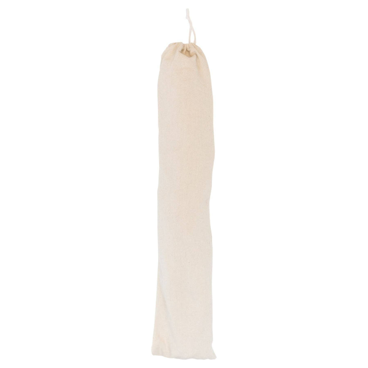 Beige drawstring bag on a white background