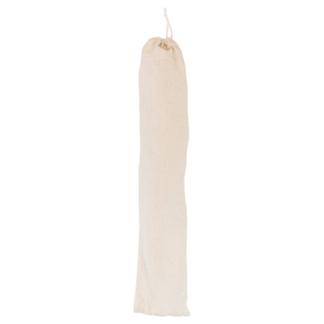 Beige drawstring bag on a white background