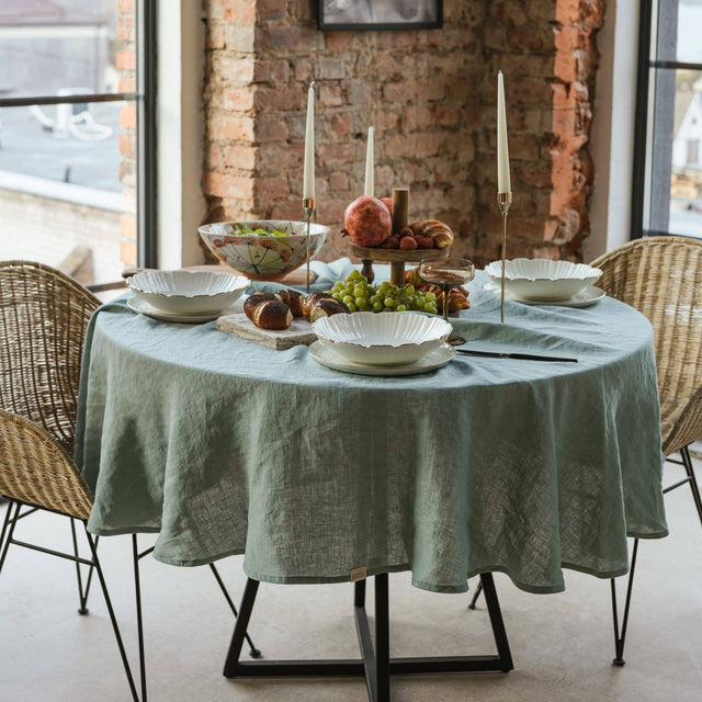 Ocean Mint Stone-Washed Linen Tablecloth