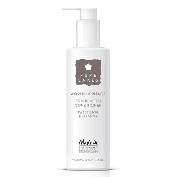 White bottle of Pure Lakes World Heritage conditioner on a white background