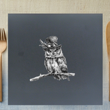 Square Natural Slate Placemat 33cm – Steampunk Owl Engraving