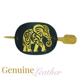 Leather Hair Barrette | Gold Elephant Engraved