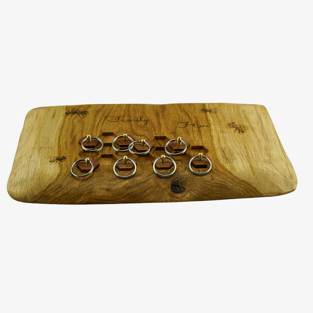 Hive-Style Wooden Key Ring Board - Family Hive