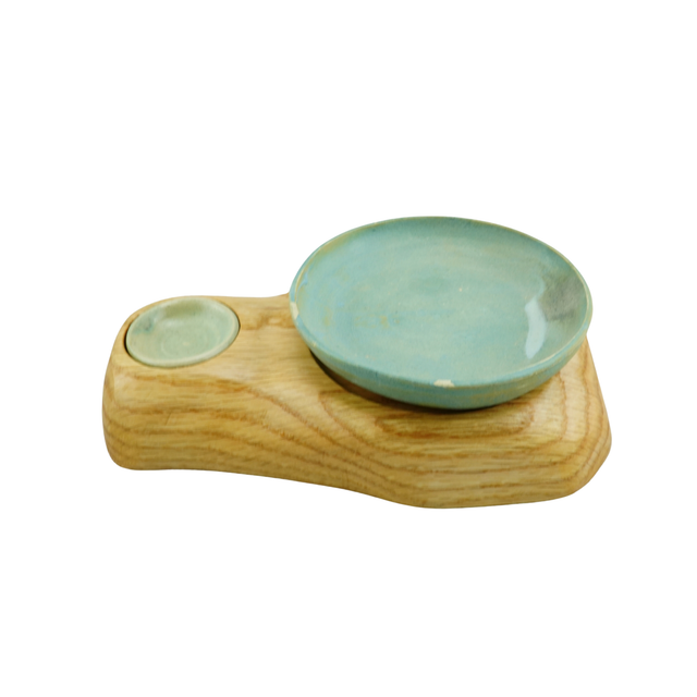 Hardwood stand with stoneware pots