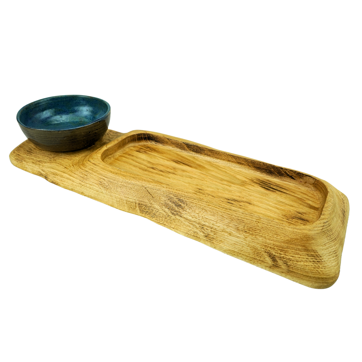 Light Oak Serving Board With Dipping Pot