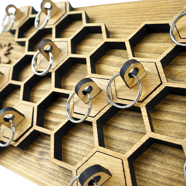 Hive-Style Wooden Key Ring Board