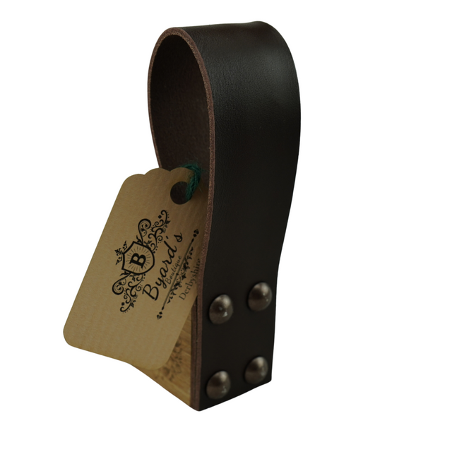 Oak Doorstop with leather handle and botanical detailing