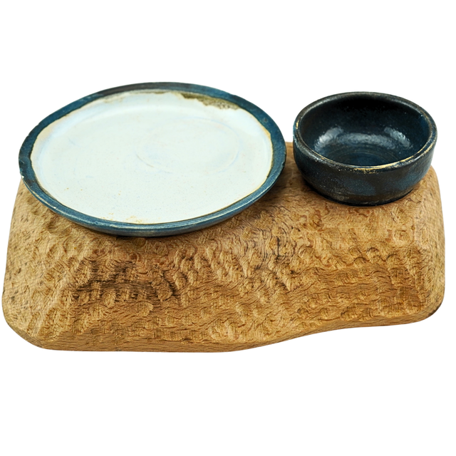Ash stand with stoneware dish & plate