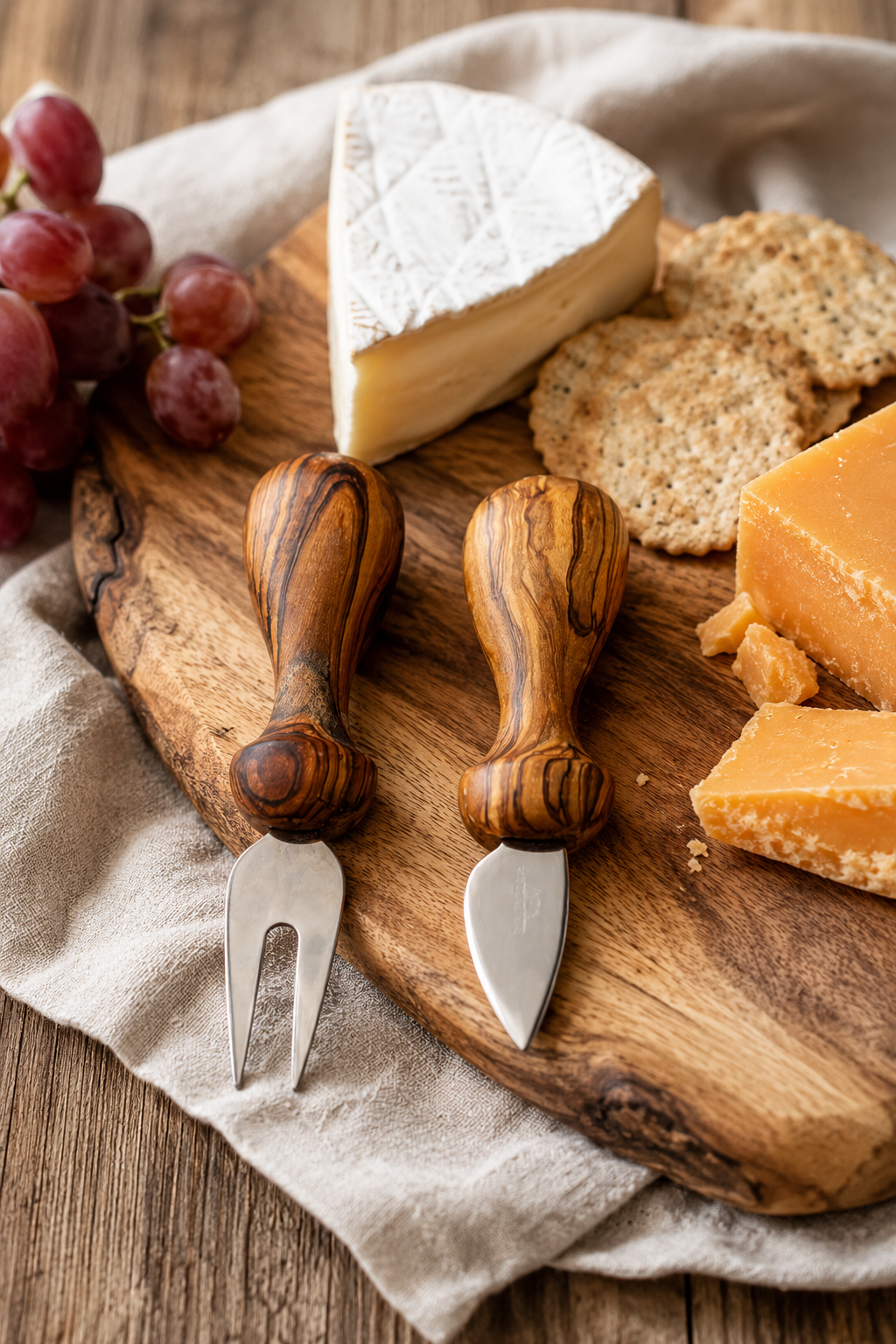 2 piece olive wood cheese cutlery set