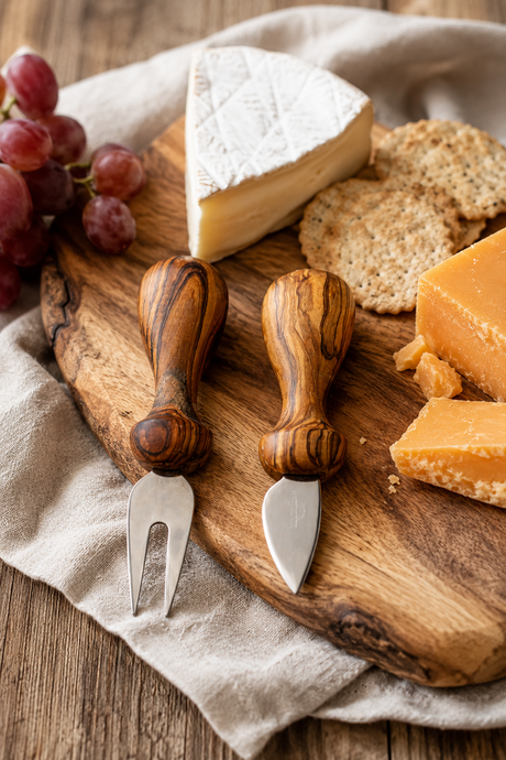 2 piece olive wood cheese cutlery set