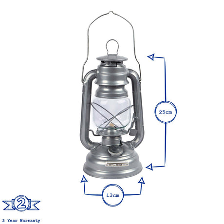 Kerosene lantern with dimensions labeled on a white background