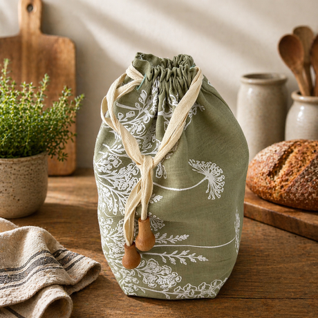 Linen Bread Bag – Florilegium Floral Design (Sage Green)