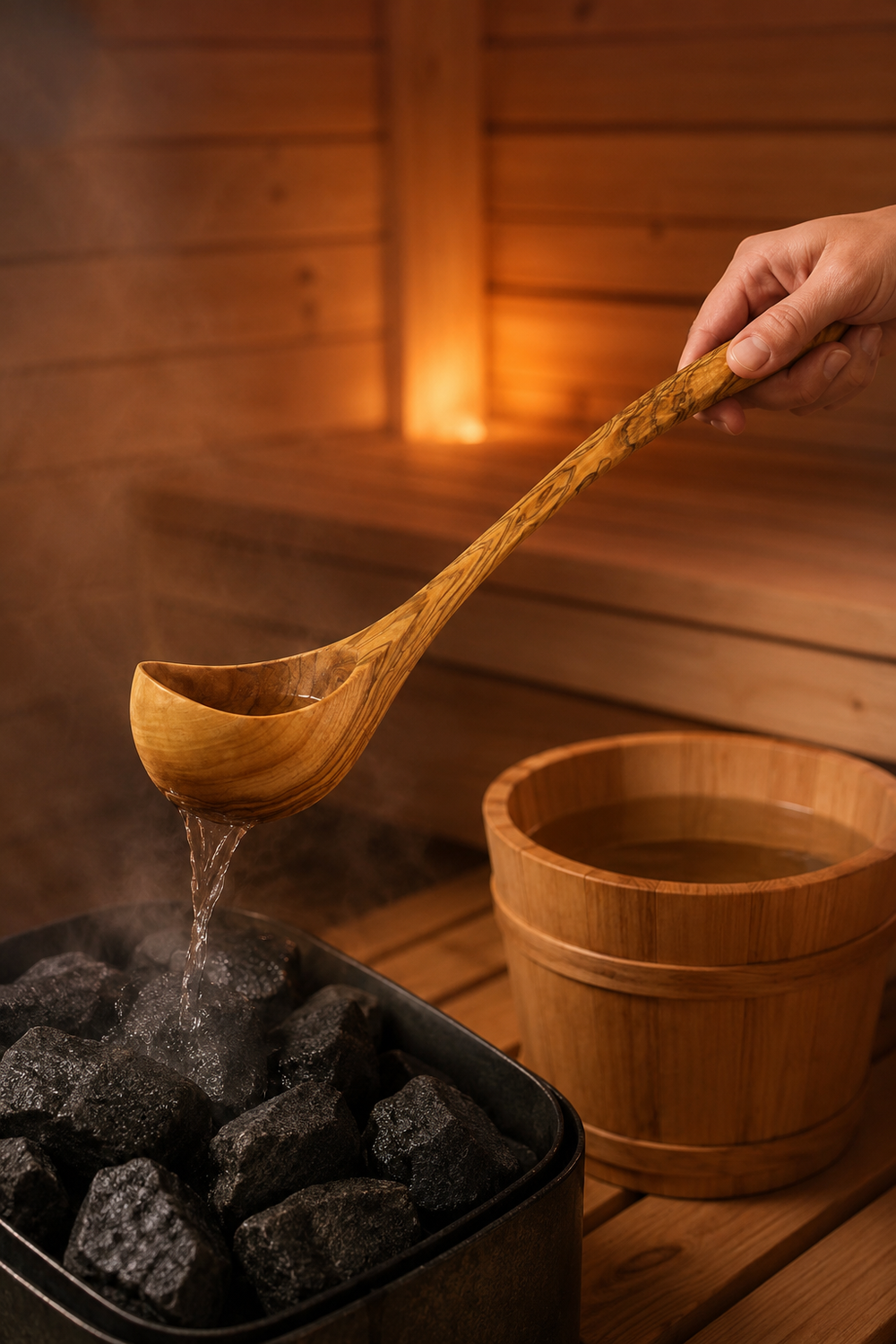 30cm wooden ladle for kitchen and sauna use