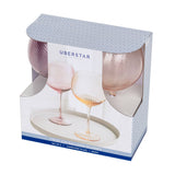 Packaging of Uberstar twist rim balloon glasses with two glasses inside.