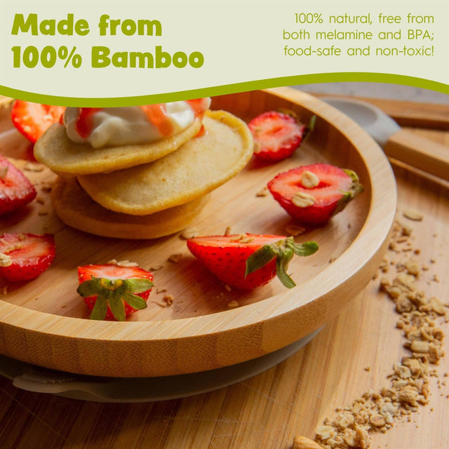 Beige Round Bamboo Suction Plate – by Tiny Dining