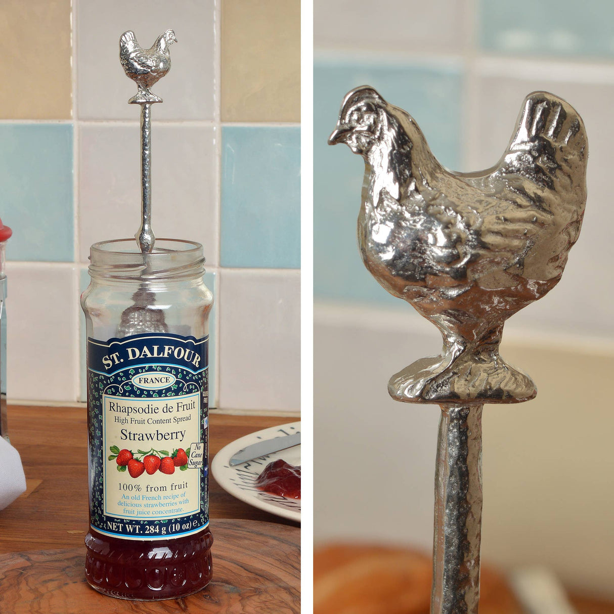 Chicken Jam Spoon | Long Pewter Jar Spoons With Hooks