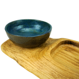 Light Oak Serving Board With Dipping Pot