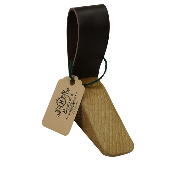 Oak Doorstop with leather handle and floral bouquet engraving