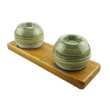 Wood and Ceramic Candle Holder Duo