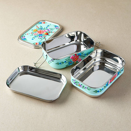 Stainless Steel Tiffin Lunch Box – Turquoise Garland