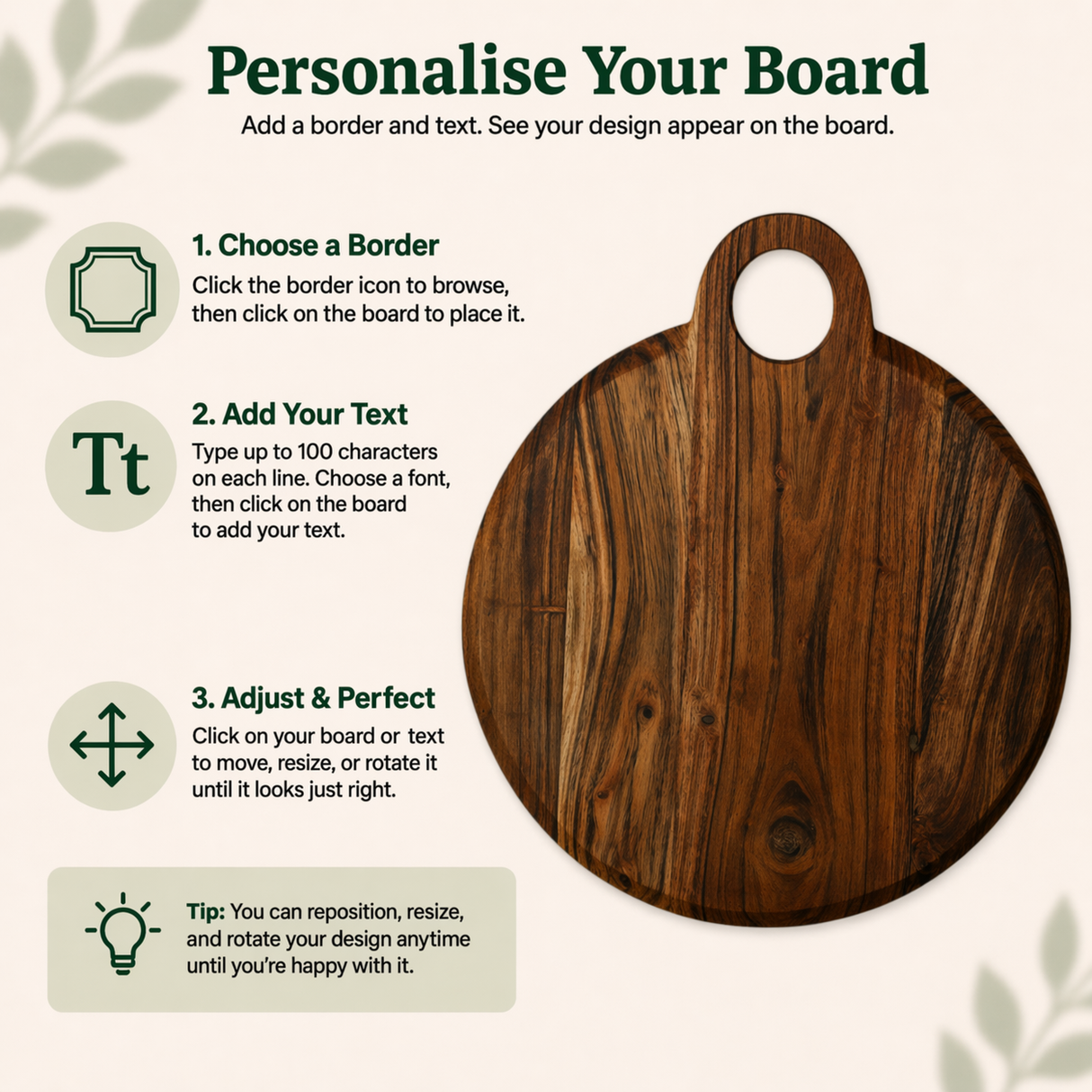 Personalise Your Own Round Acacia Serving Board (40cm)
