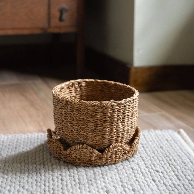 Bangali Scalloped Lidded Seagrass Storage Baskets – Set of 3