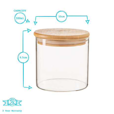 Scandi Glass Storage Jar with Wooden Lid – 550ml Kitchen Storage Container