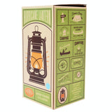 Box packaging of a hurricane lantern with green and beige design