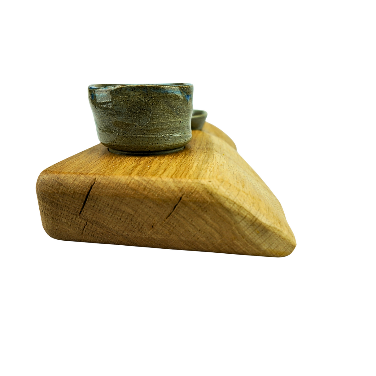 Light Oak Serving Board With Two Dipping Pots