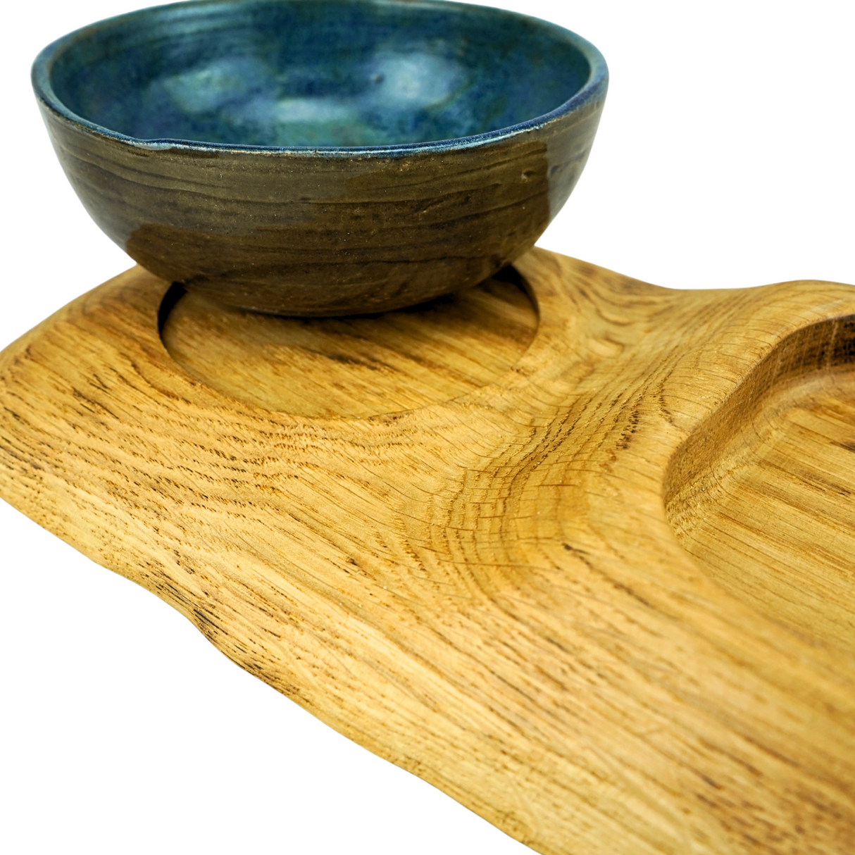 Light Oak Serving Board With Dipping Pot
