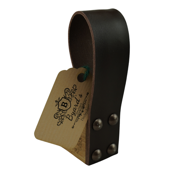 Oak Doorstop with leather handle and floral bouquet engraving