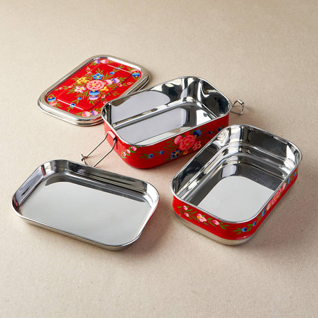 Stainless Steel Tiffin Lunch Box – Red Floral