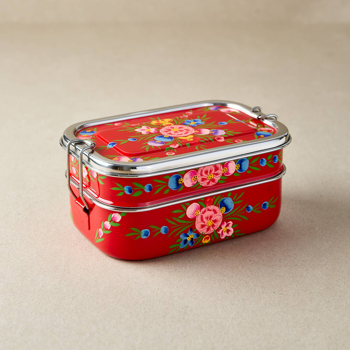 Stainless Steel Tiffin Lunch Box – Red Floral
