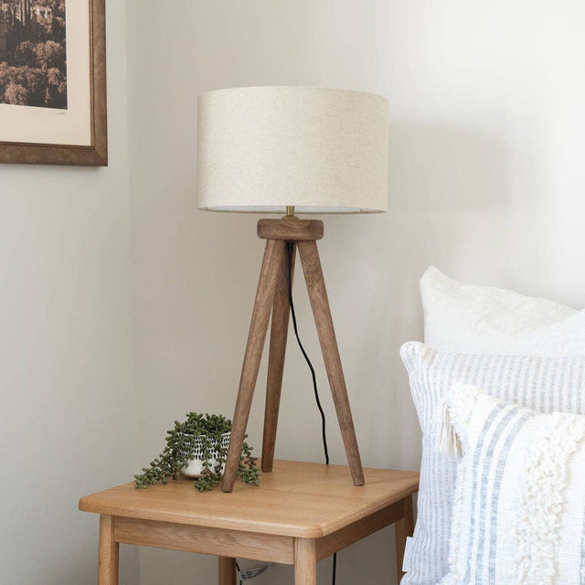 Pill Table Lamp – Hand-Carved Mango Wood Tripod Base