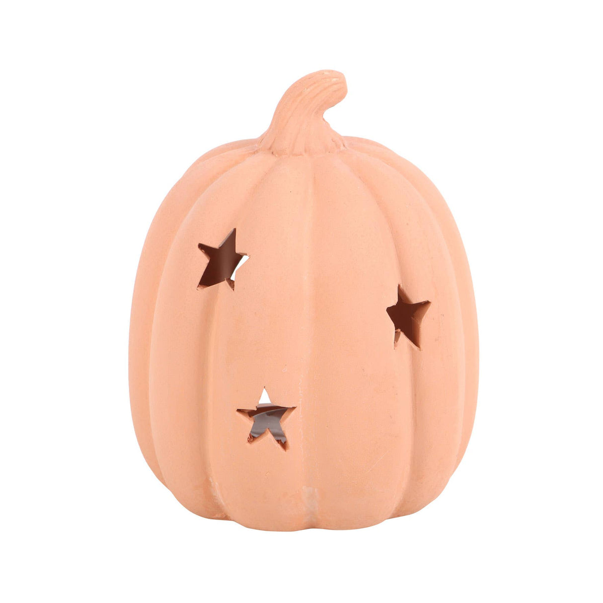 Terracotta Pumpkin Tealight Holder with Star Cut-Outs – Autumn & Halloween Decoration