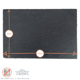 Black slate tray with measurements and washing instructions on a white background