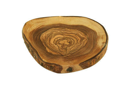 Wooden cutting board with a natural grain pattern on a white background