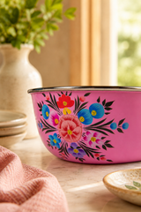 Hand Painted Pansy Stainless Steel Picnic Bowl – Raspberry