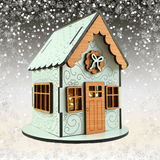 Wooden Christmas Gingerbread House for LED Candle Light - White House with Wooden detail