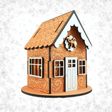 Wooden Christmas Gingerbread House for LED Candle Light - Wooden House with White detail
