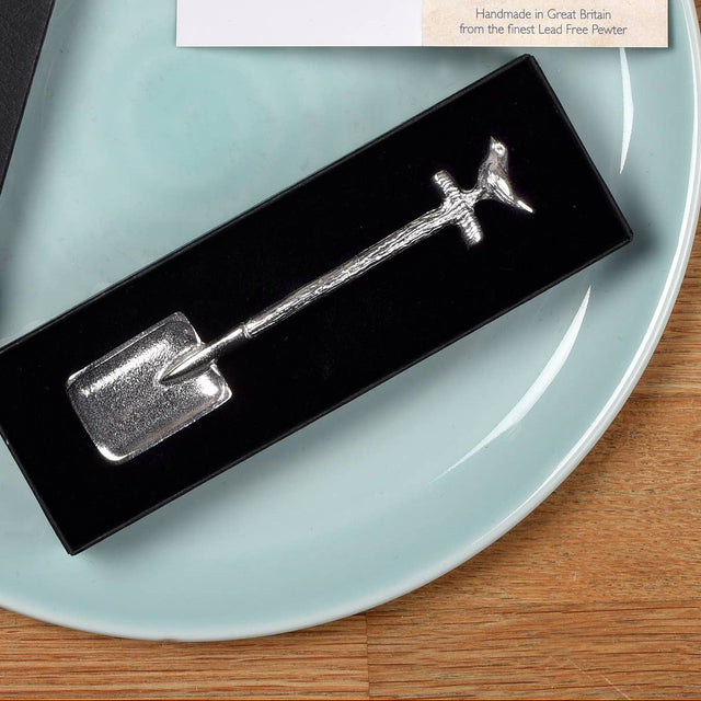Robin on a Spade Pewter Small Sugar Spoon