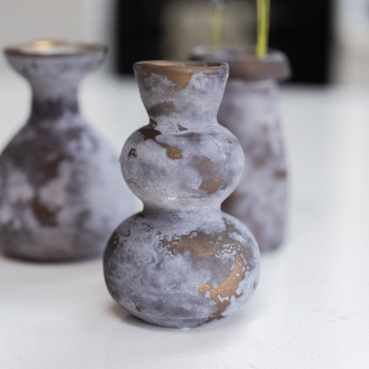 Stone Smoked Glass Bud Vase Set