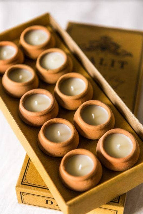 Handmade Terracotta Tealight Candles | Beeswax Box of 10