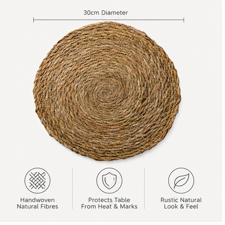 Handmade Typha Placemat – Natural Woven Round Table Placemat