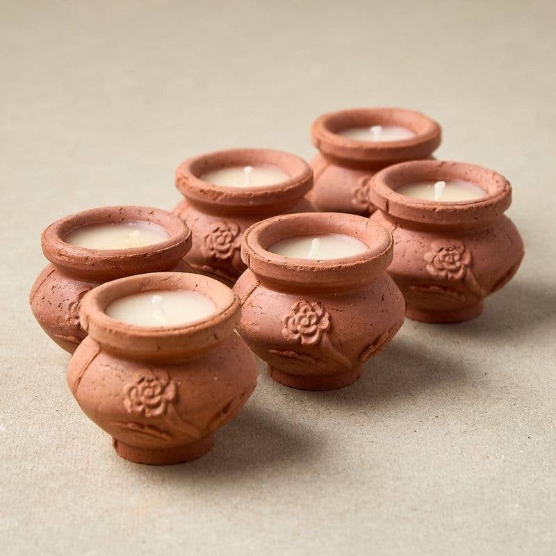Handmade Terracotta Rose Candles | Megah Beeswax Set of 6