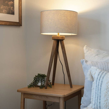Pill Table Lamp – Hand-Carved Mango Wood Tripod Base
