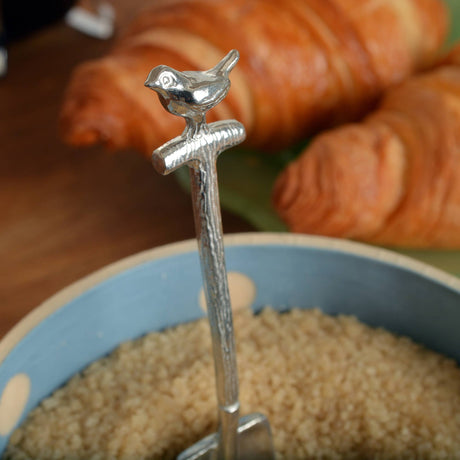 Robin on a Spade Pewter Small Sugar Spoon