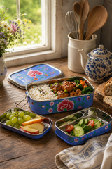 Violet Floral Garland Hand Painted Stainless Steel Tiffin Lunch Box